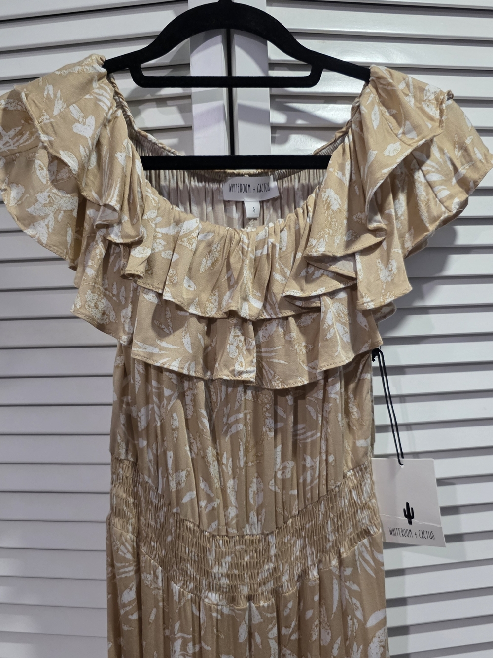 Beige Ruffle Off-Shoulder Tunic
